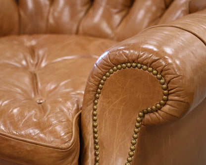 Baker Caramel Leather Tufted Chair w/ Ottoman