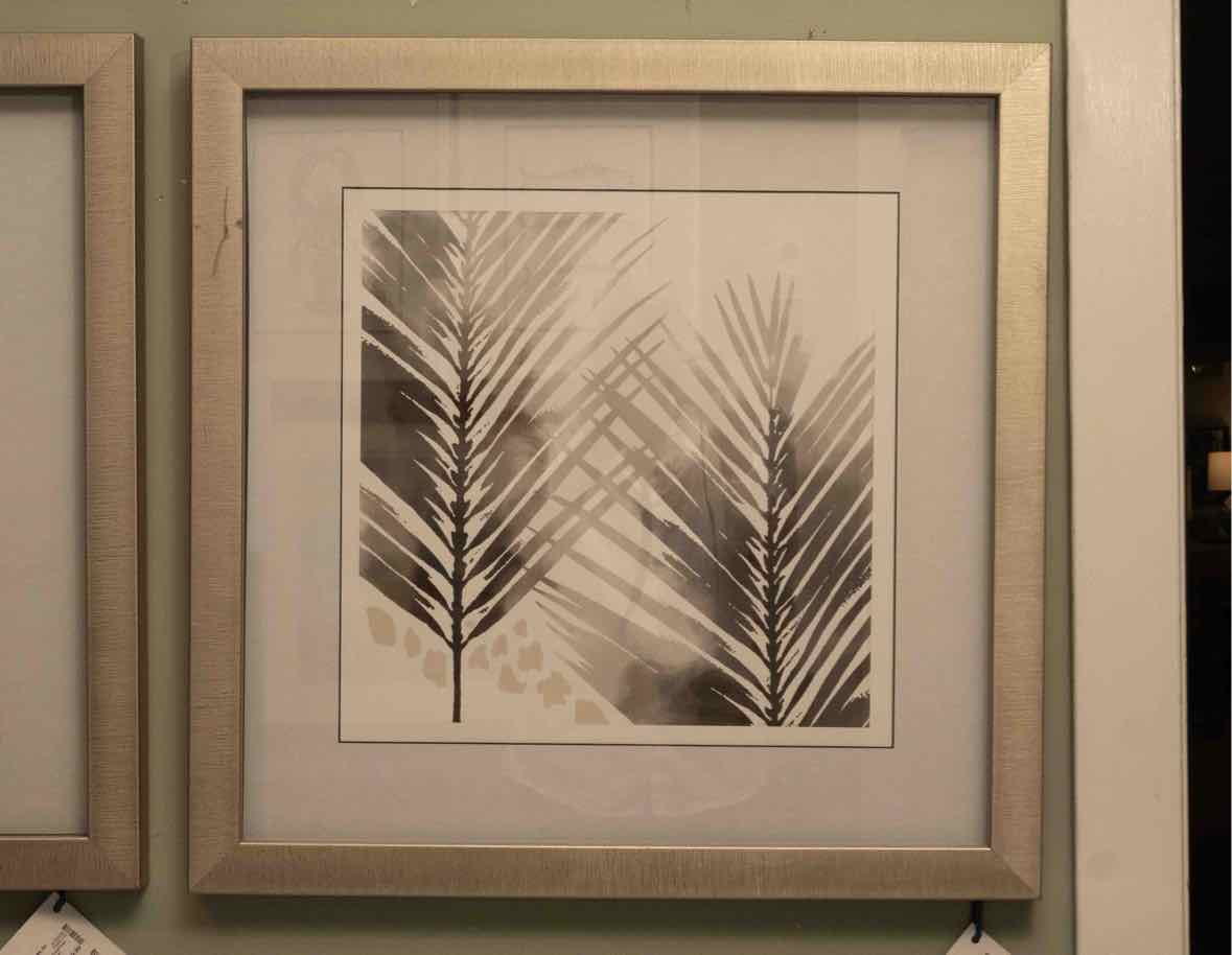 "Natural Elements IV'  Palm Frond Print Double Matted In Silver Frame
