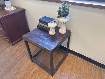 Square Side Table w/ Metal Base