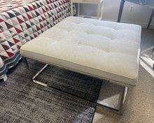 Square Ivory & Sage Upholstered Ottoman/Cocktail Table with Nickel Nailhead Trim