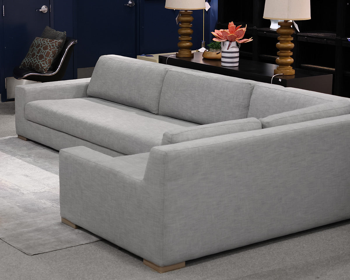 RH Modena Track-Arm Bench Cushion Right Arm Luxe L-Sectional in Grey Linen