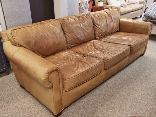RH Saddle Brown leather 3 Cushion Sofa