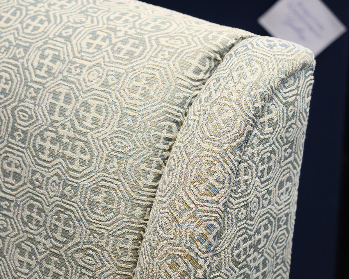Slope Arm Tightback Chair in Sage Green & Ivory Geometric Fabric