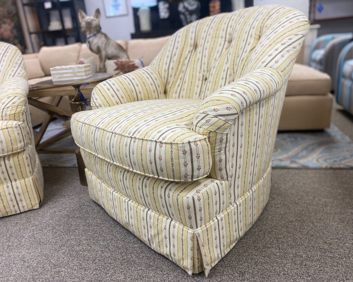 Pair of Lee Industries Striped Floral Upholstered Swivel Chairs