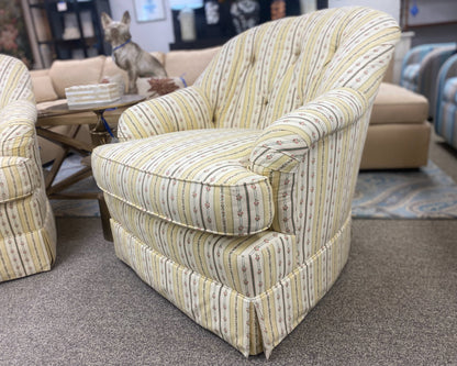 Pair of Lee Industries Striped Floral Upholstered Swivel Chairs