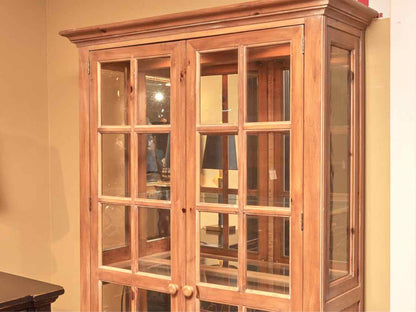 Pine 2 Glass Door 5 Glass Shelf Display Cabinet