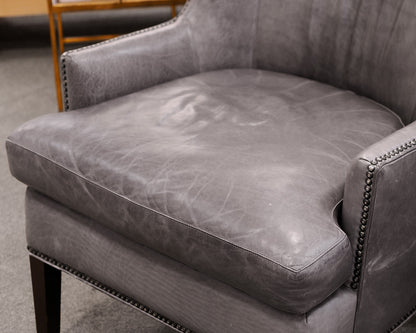 Crate & Barrel Gray Leather Wing Chair