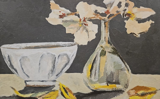 'Elegy in Neutral II' Still Life with Silver Frame