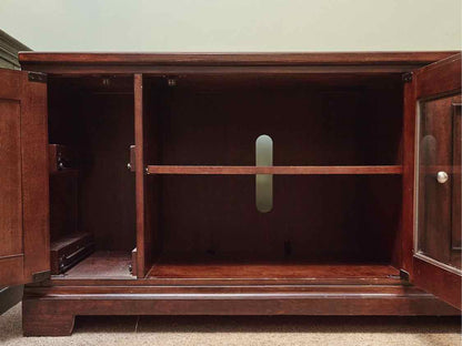 Cherry Stain Media Furniture with Glass Door & 2 Wood Doors