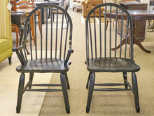 Set Eight Solid Oak Windsor Chairs in Black Finish