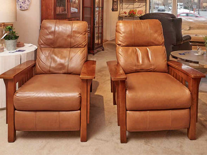 Pair Of Haining Home Pt. 'Palermo Nutmeg Leather Cherry Mission Style  Recliners