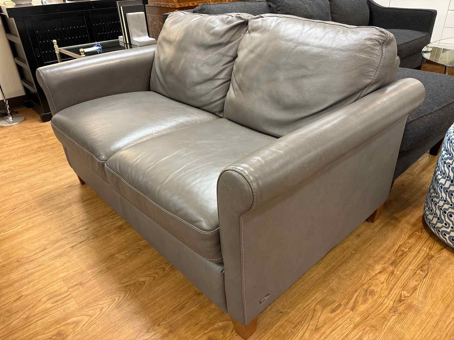 Natuzzi Grey Leather Loveseat