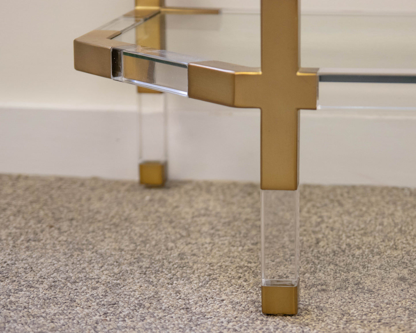Anthropologie 'Oscarine' Lucite & Brass Finish & Glass Shelf Console