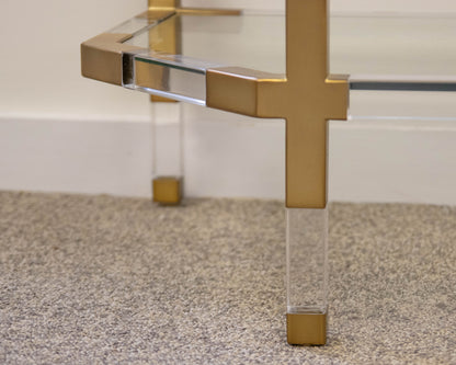 Anthropologie 'Oscarine' Lucite & Brass Finish & Glass Shelf Console