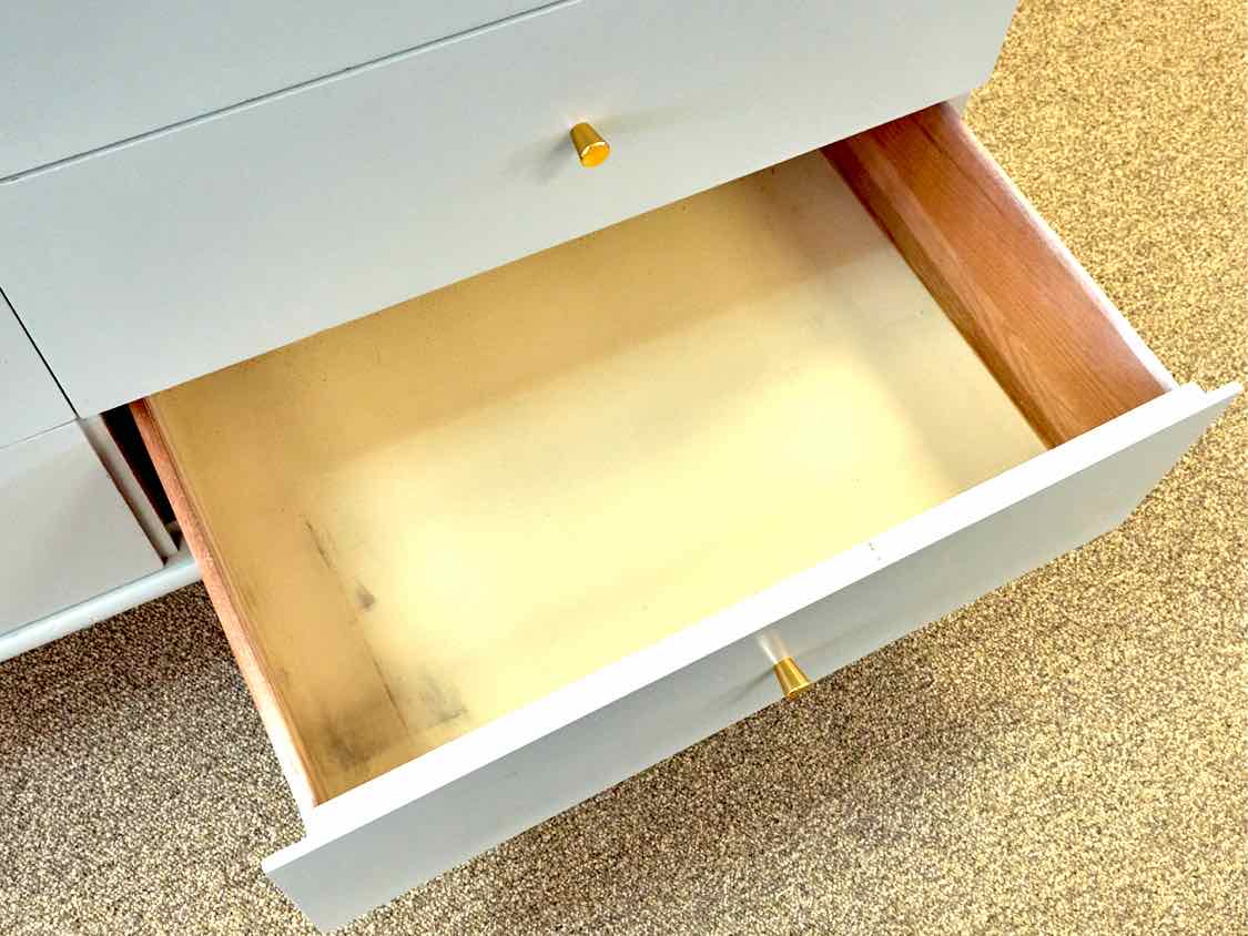 Mid-Century Style Dresser in Arctic Blue Finish with Gold Pulls