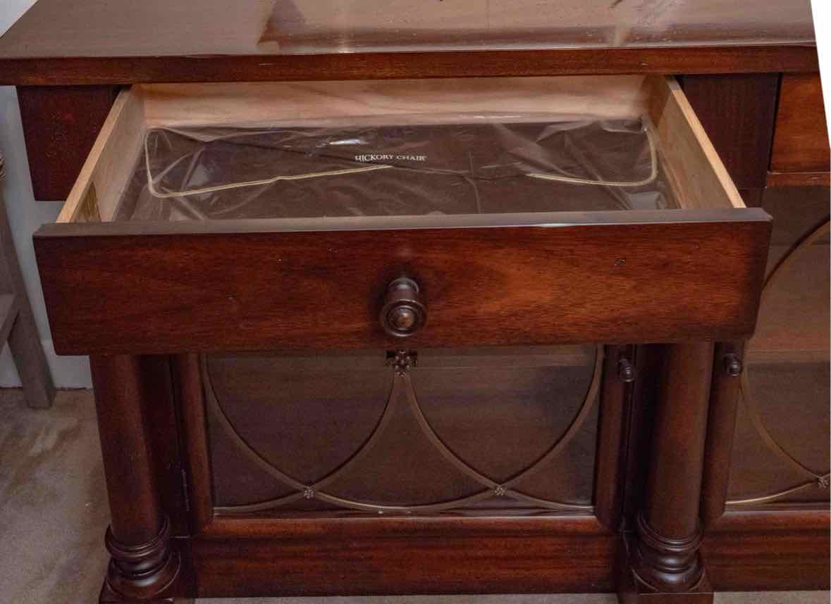 Hickory Chair Inc Cherry 2 Drawer 2 Glass Door Brass Inserts Console