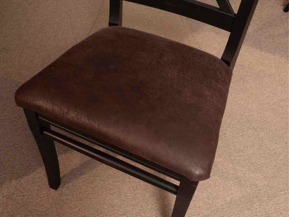 Set Of Arhaus 4 Black Finish Acacia Wood X Back Faux Leather Seat  Dining Chairs