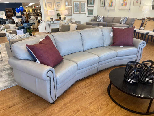 Grey Leather Curved Sofa