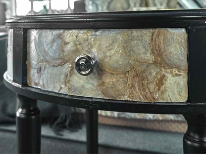 Black Finish 1 Drawer Side Table with Shell Accent Sides