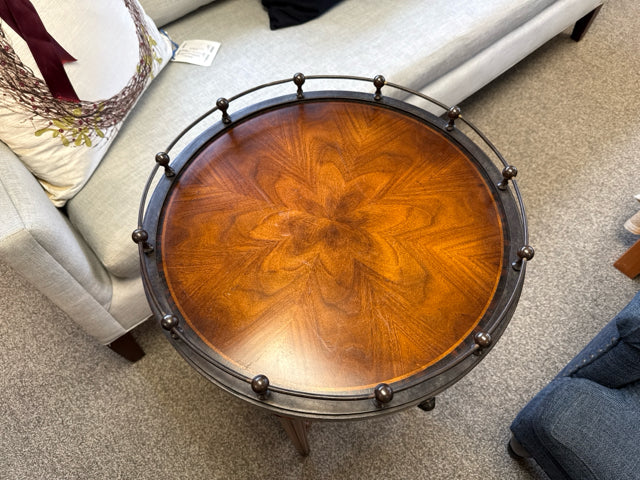 Round Inlaid Mahogany Side Table W/ Gallery Rail
