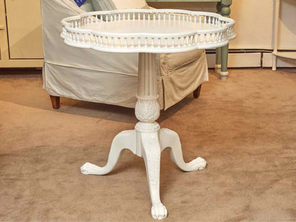Pedestal Tea Table With Carved Legs In White Finish