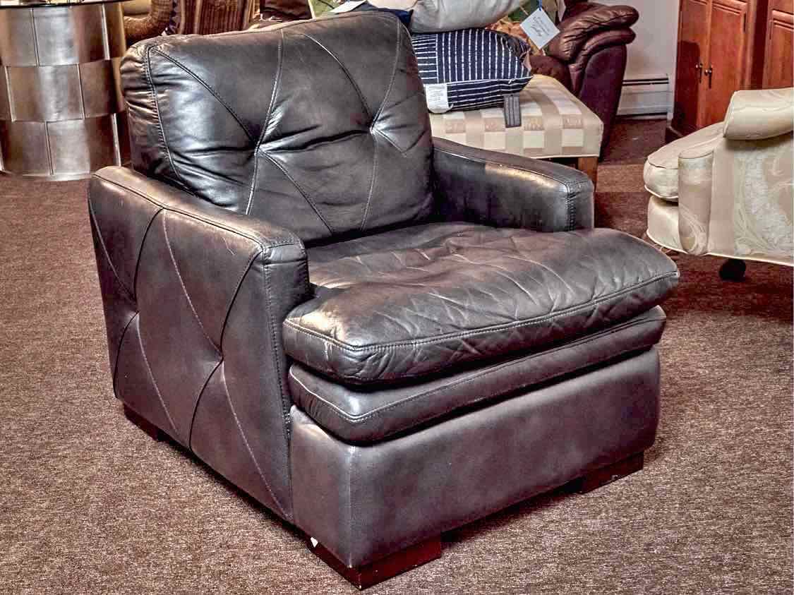 Pair Of  Dark Grey Leather Chairs