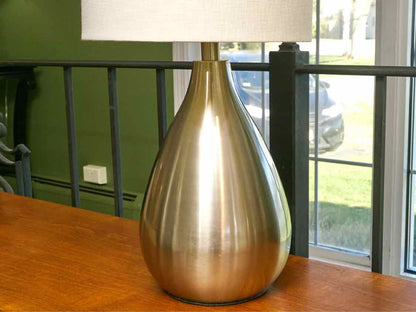 Pair Of Chrome Finish Metal Off White Shade Table Lamps