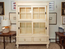 Ethan Allen Ivory 4 Glass Sliding Doors 2 Drawers  Display Cabinet