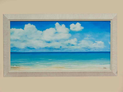 Coastal Ocean Print in White Wash Frame