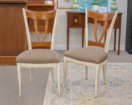 Set of 8 Dining Chairs in Cherry & White Finish with Upholstered Seats