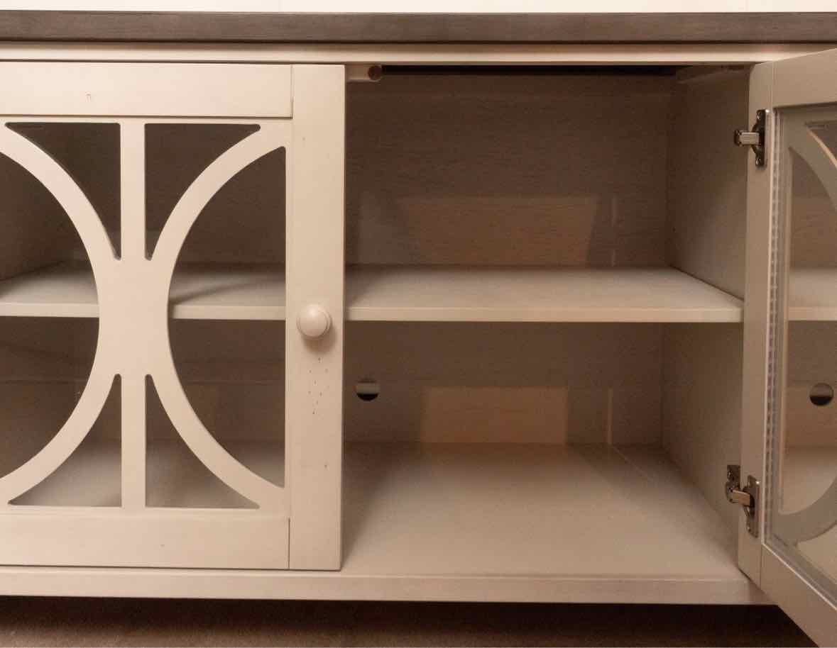 Martin Furniture Washed Gray Finish Gray Top 2 Glass Door 2 Shelf  Console