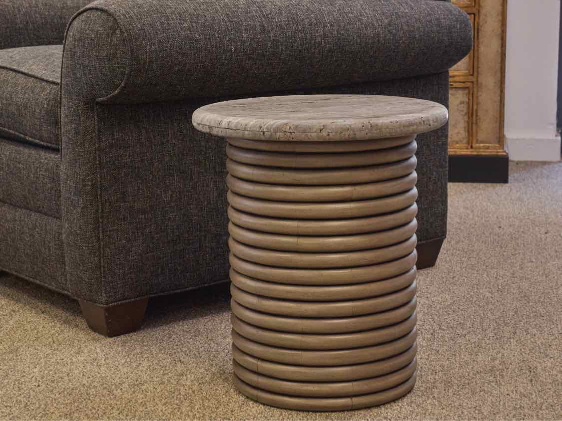 CB2 'Anillo' Travertine Indoor Outdoor Side Table
