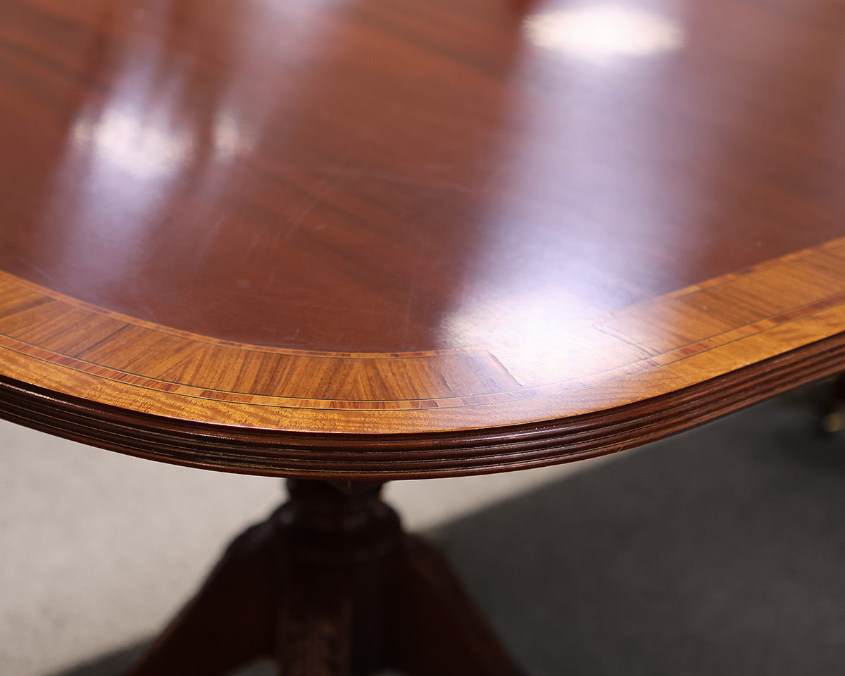 Councill Banded Mahogany Double Pedestal Dining Table with Three Leaves