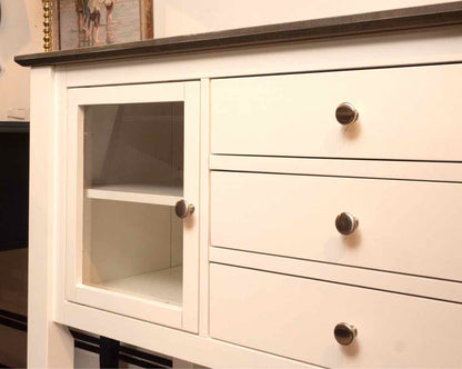 Martin Off White Finish 2 Glass Door 3 Drawer Gray Top  Server