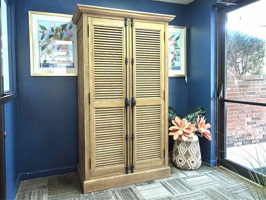Restoration Hardware Double Shutter Door Armoire with Iron Latches in Oak
