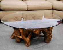 Round Glass Top Cocktail Table w/ Root Ball Pedestal