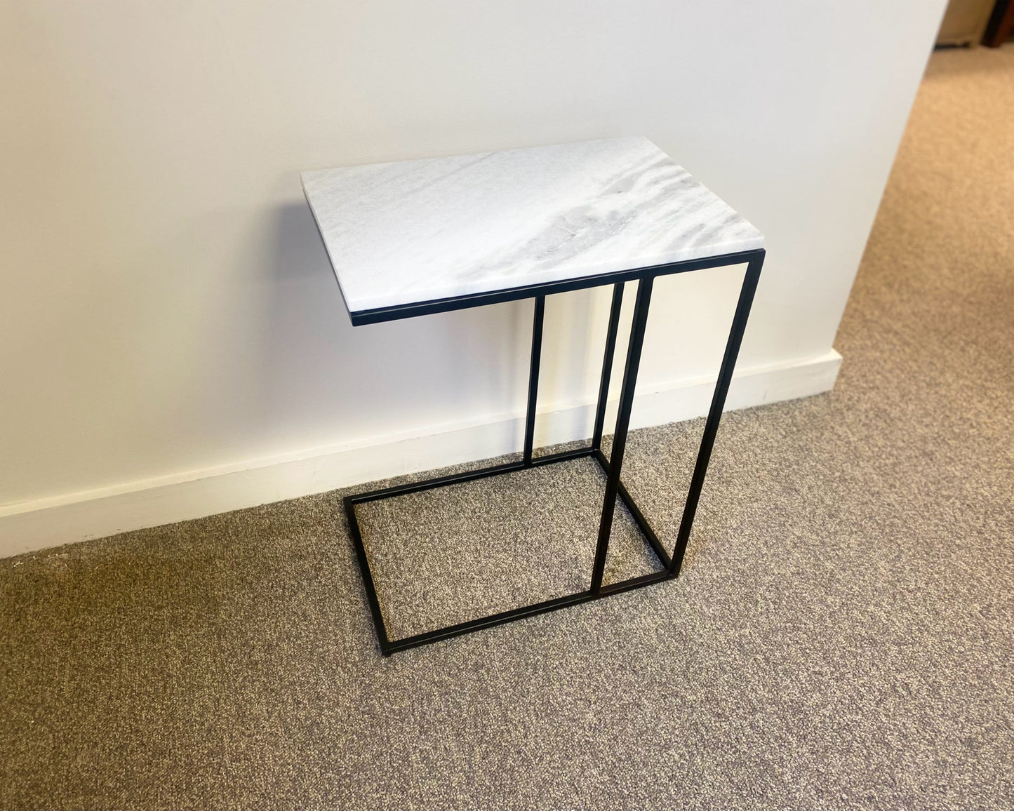 White Marble Top & Black Metal Side Table