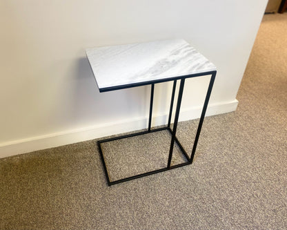 White Marble Top & Black Metal Side Table