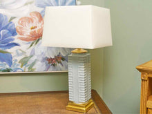 Palladian Blue Square VaseTable Lamp Off White Square Shade