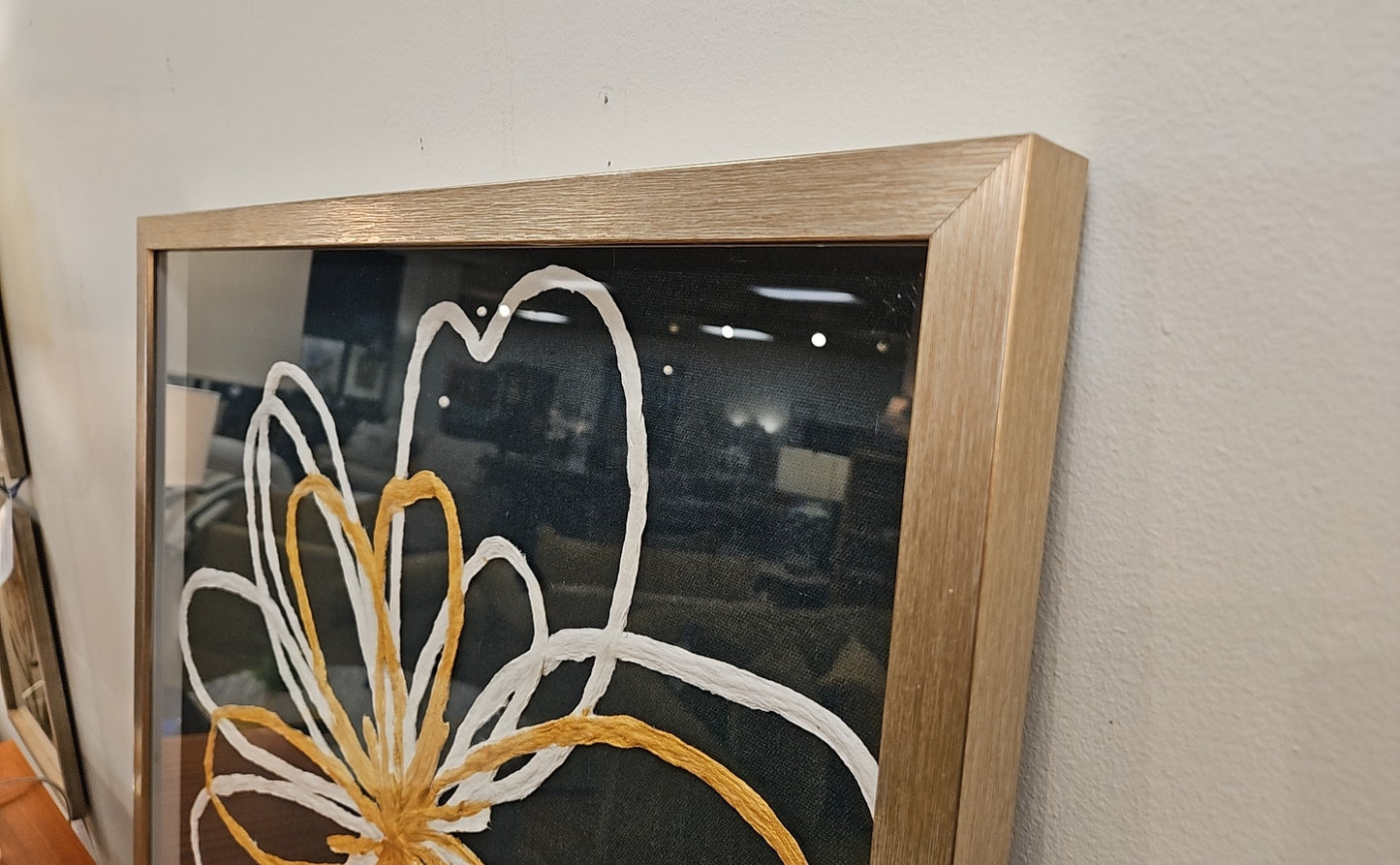 'Green & Gold Arrangment I' Floral Shadowbox