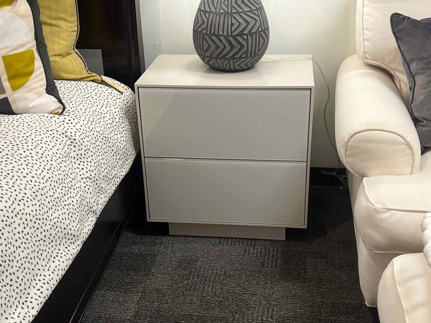 Pair of CB2 Grey Lacquer Nightstands