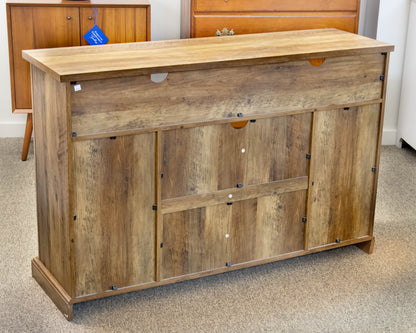 Media Console in Driftwood Finish Reclaimed Wood with Sliding Doors