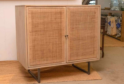 4 Hands  Straciflua Gum Wood 2 Rattan Door Metal Legs Console