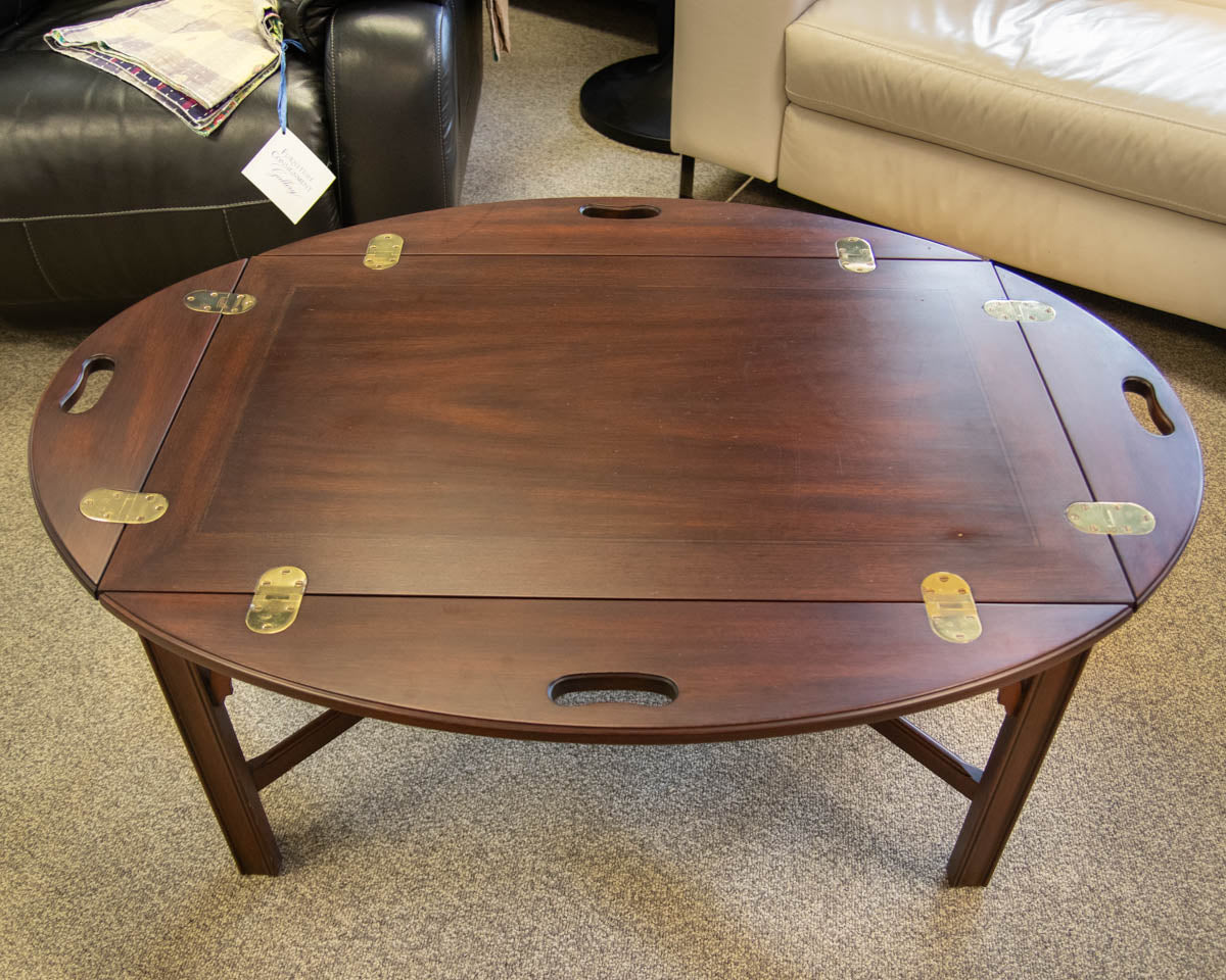 Henkel Harris Mahogany Butler Tray Cocktail Table with Brass Hardware