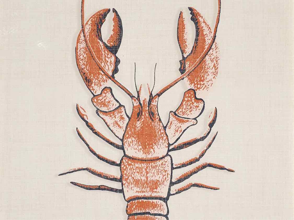 Framed Giclee:  "Coral Lobster on White Linen"