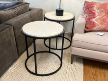 Pair of Black Metal and Stone Side Tables