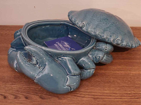 Blue Glazed Ceramic Crab Dish With Cover
