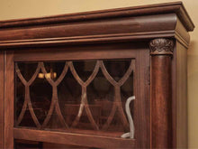 Cherry Double Glass Door Carved Columns  8 Adjustable Shelf Bookcase