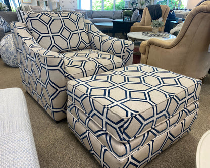 Club Chair & Ottoman in Geometric Fabric Design