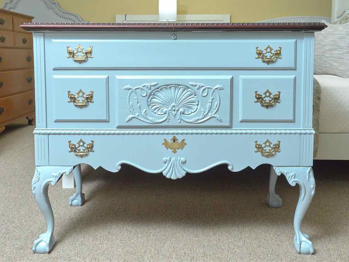 Solid Mahogany Ball & Claw Feet Cedar Lined Chest in Ice Blue finish & 1 Drawer